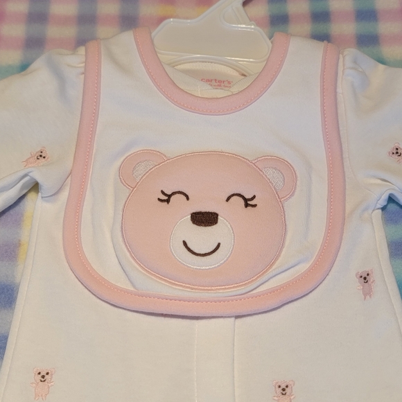 CARTER'S 🧸 Adorable 4pc Pink 'n White Teddy Bear Bodysuit Outfit NB - Picture 10 of 13